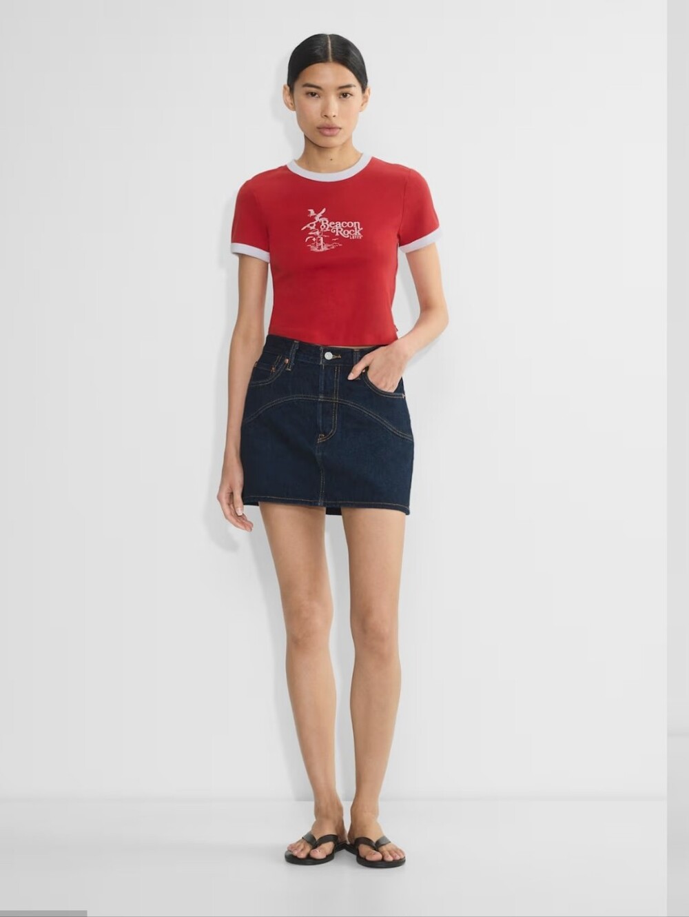 Levi's Icon Skirt - Dark Blue Denim Mini with Curved Seam Detail